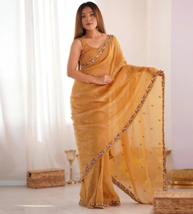 Sari de Seda con Relieve KV, Sin Arrugas, Reversible, para Fiestas Estilo Bollywood - Product Image 3
