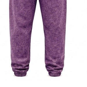 Conjunto Deportivo para Hombre, Color Morado, Lavado Ácido, 100% Algodón, 480 gsm, Alta Calidad, con Pedrería, Pantalones Largos con Cordón Ajustable, Ropa Casual - Product Image 4