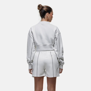 Conjunto de Sudadera Corta Blanca para Mujer, Pantalones Cortos Casuales de Felpa, Cuello Redondo, Manga Larga, Diseño Sólido, Transpirable, Ropa de Primavera - Product Image 6