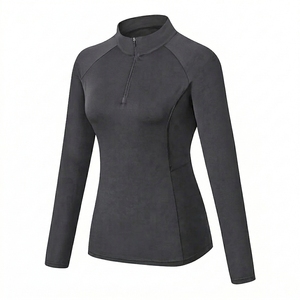 เสื้อขี่ม้าแขนยาวสำหรับผู้หญิง ซิปด้านหน้า สีพื้น แห้งเร็ว ผ้าถัก - Product Image 1