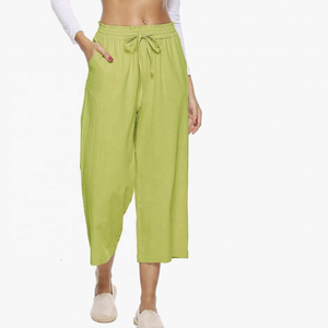 Pantalon de jogging pour femme, taille mi-haute, coupe droite ample, extensible, respirant, en molleton 100% coton, été/hiver, avec cordon de serrage et poches - Product Image 1