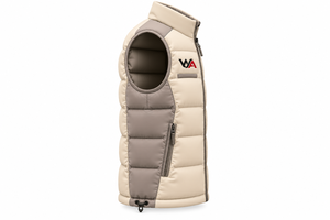 Chaleco Acolchado Beige para Hombre con Logotipo Personalizado, Impermeable, Cuello Alto, Bloques de Color, Sin Mangas, Chaleco de Invierno, Venta al por Mayor OEM - Product Image 6
