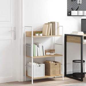 Étagères en bois d'ingénierie chêne et blanc, armoire de rangement moyenne - Product Image 1