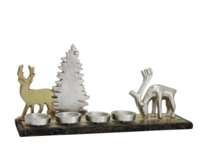 Decorative Aluminum Reindeer and <b>Tree</b> Candle Holder with Wooden Base <b>Christmas</b> <b>Table</b> Centerpiece - Product Image 3