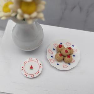 Miniature <b>Doll</b> House <b>Accessories</b> Plates set Featuring Unique Colorful Design of polka dot, heart, water melon & strawberry - Product Image 5