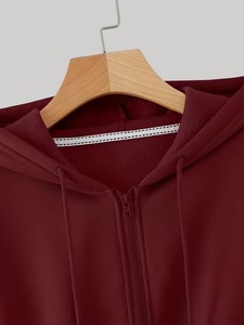 Sudadera con capucha corta para mujer, de manga larga, color liso, de algodón de rizo, para invierno, con logo frontal, de algodón de rizo, para otoño - Product Image 5