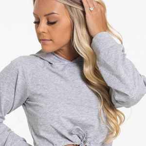 Sudadera con Capucha Asimétrica Gris para Mujer, Manga Larga, Color Sólido, Mezcla de Algodón, Tejido Transpirable, Ropa de Otoño - Product Image 4