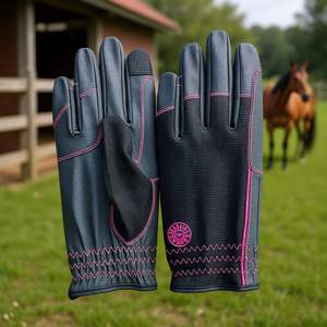 Custom Horse Riding <b>Gloves</b> Equestrian Ventilation Mesh Summer Showjumping <b>Gloves</b> Synthetic Leather Palm <b>Touchscreen</b> Index finger - Product Image 3