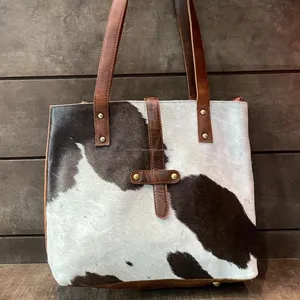 Bolsa feminina de couro de vaca, sacola tipo saco para compras