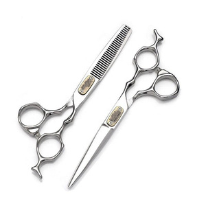 Top Selling Stainless Steel <b>Barber</b> Shear Set Blunt <b>Blade</b> Tip Hair Cut Styling Razor Edge Scissors Salon Thinning Beauty Type - Product Image 4