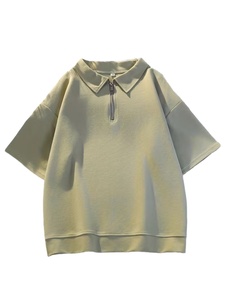 Summer Polo Collar Pajama Set Breathable Loose-Fitting Casual Sporty Short Sleeve Shorts Two-Piece for Women Solid Color Ribbed - Product Image 5