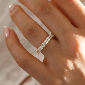 Women's Yellow Gold Asscher Cut Moissanite Eternity Band <b>Ring</b> Prong Setting Classic Geometric Wedding <b>Ring</b> - Product Image 6