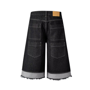 Shorts en toile pour hommes, bords bruts, multi-poches, design personnalisé, style workwear, coupe large, ourlets coupés, séchage rapide - Product Image 4