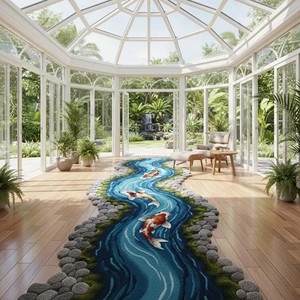 Designer Koi Fish River <b>Runner</b> Wool <b>Rug</b> Long Artistic Hallway Tufted Carpet Flowing Water Pattern Decorative Luxury Floor Mat - Product Image 5