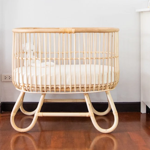 Cunas de Mimbre con Diseño Único en Forma de Luna, Se Acepta OEM, Cuna Hecha a Mano con Colchón Suave, Muebles para Guardería - Product Image 5