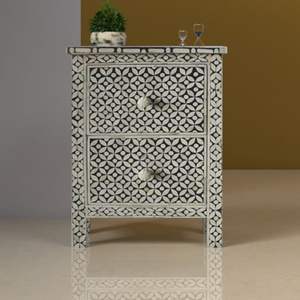 Cómoda de lujo hecha a mano con incrustaciones de hueso y elegante patrón floral, mueble de almacenamiento de madera perfecto para dormitorio - Product Image 5