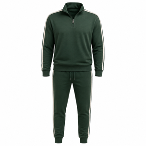 <b>Mens</b> Cotton Fleece Quarter Zip Tracksuit <b>Pullover</b> Jogger Set Wholesale Custom Athletic Training Streetwear Sweat Suit - Product Image 4