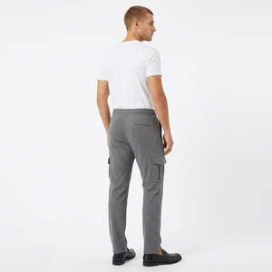 Pantalon de jogging décontracté gris uni pour homme avec cordon de serrage, taille élastique, poches, en polyester/coton léger et écologique - Product Image 4