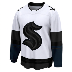 Maillot de hockey blanc des Seattle Kraken, unisexe, manches longues, col en V, logo imprimé numériquement, multi-positions, respirant, antibactérien, été - Product Image 2