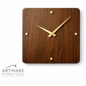 Horloge murale carrée en bois de luxe avec aiguilles dorées, mouvement silencieux minimaliste, pièce décorative moderne pour salon, bureau, maison - Product Image 1