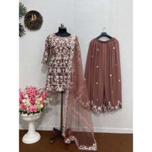 Conjunto de fiesta hermosa para mujer Top Plazzo Dupatta - Product Image 1