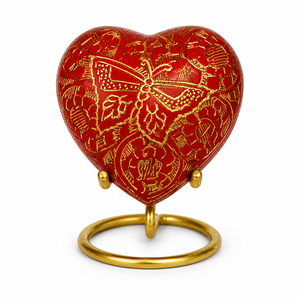 Beautiful Purple color with Butterfly Engraved Heart <b>Keepsake</b> with stand Brass Cremation <b>for</b> <b>Ashes</b> - Product Image 4