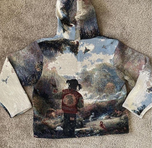 Sweat à capuche personnalisé en jacquard épais pour homme, 500 GSM, en polyester et coton, style streetwear, vente en gros OEM - Product Image 2