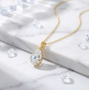 Collar Solitario de Moissanita Certificada con Corte Pera, Chapado en Oro Rosa sobre Plata de Ley, Forma de Lágrima, Longitud Ajustable, Lujo - Product Image 2