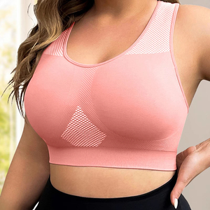 Sujetador deportivo de yoga talla grande L 3XL para mujer, sin costuras, con efecto push-up, chaleco de fitness con cuello en U de color contrastante, fácil de poner y quitar. - Product Image 5