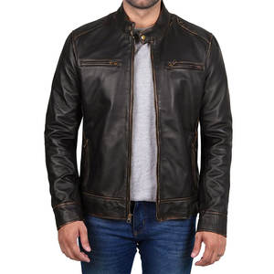 Veste en cuir décontractée pour homme avec capuche, col roulé, logo sur le devant - Haute qualité, mode outdoor - Product Image 1