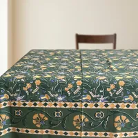Nappe carrée en coton imprimé floral vert classique, lavable, décoration d'intérieur, nappe imprimée au bloc, 100% coton