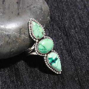 Mohave <b>Turquoise</b> <b>Ring</b> 925 Sterling Silver Handmade Oval Gemstone Hammered Statement <b>Ring</b> for Women At Best Price - Product Image 2