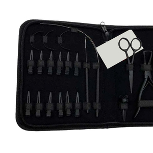 Nouvel arrivage : Kit professionnel d'outils pour extensions capillaires et perlage, comprenant pince à nouer, aiguille, pochette en cuir et outils de maquillage, haute qualité - Product Image 5