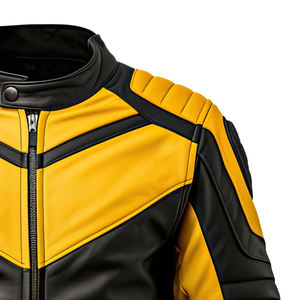 Veste en cuir pour motard, jaune et noir, avec blocs de couleur, veste de course protectrice pour motard - Product Image 3