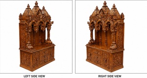 Achetez un temple en bois Sagwan avec un design de paon pour la maison, temple traditionnel en bois pour la maison, temple artisanal en bois avec tiroirs de rangement - Product Image 4