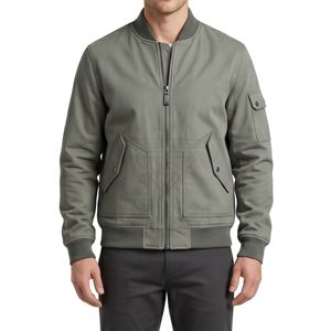 Muted Teal Slate Green <b>Flight</b> Bomber <b>Jacket</b> Contrasting Charcoal Rib Knit Trim Breathable Windproof <b>Jackets</b> - Product Image 5