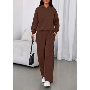 Ensemble sweat à capuche et jogging pour femme avec logo personnalisé, en molleton épais, tenue décontractée pour la maison, en tissu mélange de coton doux - Product Image 6