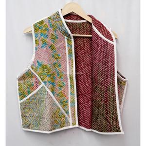 Chaleco de Algodón Kantha Vintage con Cuello en V, Transpirable, Ecológico, Hecho a Mano para Mujer, Chaleco Corto de Verano con Trabajo de Hilo - Product Image 3