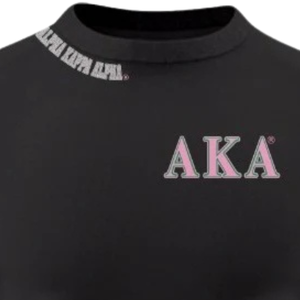 Sweat-shirt à col rond pour femme AKA Sorority Inc, design au dos en chenille noire, lettres grecques brodées, haut de gamme - Product Image 5