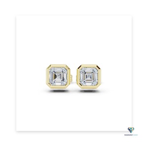 2.50 TCW Yellow <b>Gold</b> Asscher Cut Lab Grown Diamond <b>Pendant</b> and Earring Set in 14K <b>Solid</b> <b>Gold</b> Bezel Geometric Fine Jewelry Set - Product Image 5