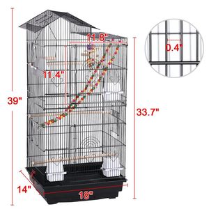 Grande cage à oiseaux en métal 39"H avec toit pour petits oiseaux, noire - Product Image 2