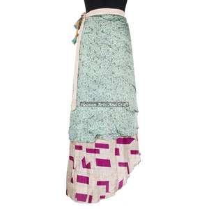 Compre en Línea Falda Larga Envolvente Tradicional de Dos Capas Reversible de Seda Sari, Faldas Largas Envolventes Mágicas, Prenda de Cobertura Vintage - Product Image 3