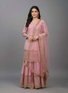 Designer Party Wear Embroidery Sequence Work Faux Georgette <b>Top</b> With Bottom And Embroidery Sequence Work Net Dupatta Set - Product Image 1