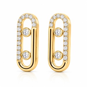 Pendientes de Oro Amarillo con Diamantes Redondos de Corte Brillante, Engaste en Bisel, Lujosos para Uso Diario de Mujer - Product Image 3