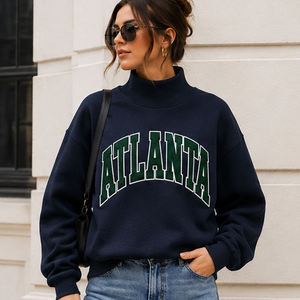 Atlanta Premium Cotton Fleece <b>Mock</b> <b>Neck</b> Sweatshirt Women Men Ladies Unisex Gingham Patch Polka Dot Chenille Letter Embroidery Ap - Product Image 2