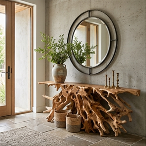 ARTERRA Meubles de salon haut de gamme Table console en racine de teck Design naturel de forme libre Esthétique rustique - Product Image 4