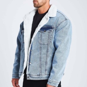 Customized Design Men's Denim Rain Jacket with Solid Breathable Button Front Fashionable Stand Collar for <b>Boys</b> - Product Image 6