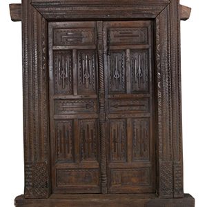 Puerta de Madera Maciza Tallada a Mano Haswani Handicrafts con Marco, Estilo Antiguo Tradicional, Puerta de Entrada de Doble Panel - Product Image 1