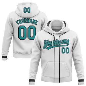Wholesale OMMIZ INDUSTRY Custom Stitched <b>White</b> Teal-Black Baseball Pullover <b>Sweatshirt</b> Hoodie - Product Image 1