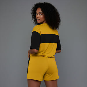 Ensemble court 2 pièces pour femme, coupe oversize à épaules tombantes, qualité supérieure, 100% coton, couleur unie, longueur genou, écologique et respirant - Product Image 2